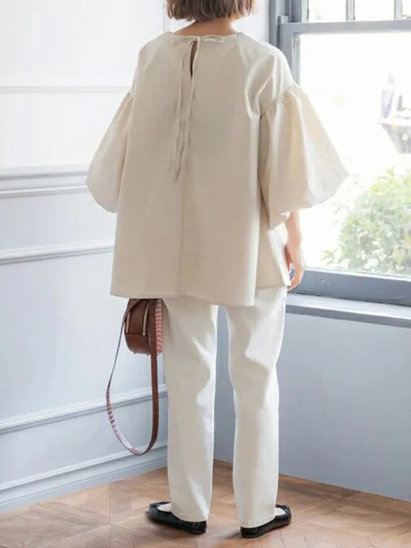 Vintage Balloon Sleeves Loose Blouse in Cotton