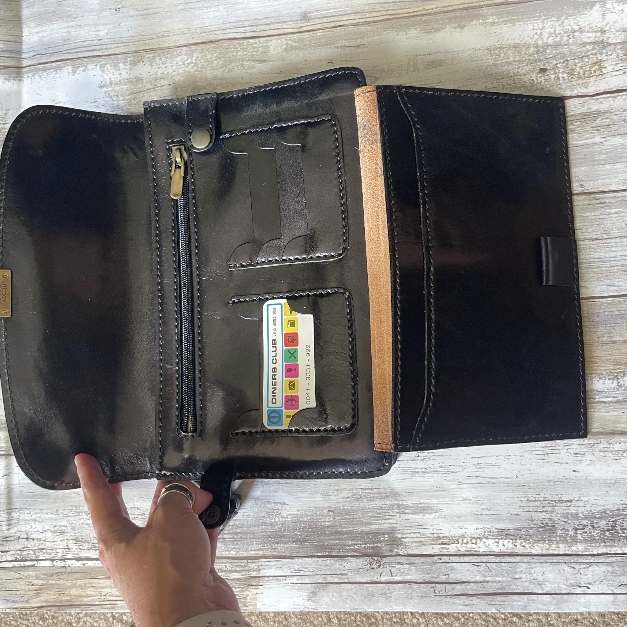 Vintage Black Leather Clutch from Italy. Envelope Style with a Wallet Organizer Section. 1980s Fashion.