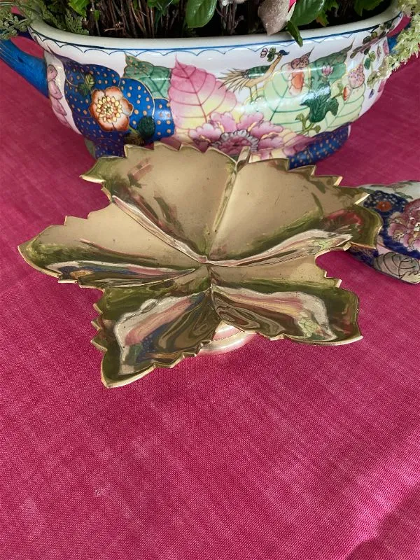 Vintage Brass Leaf Pedestal Dish made in India