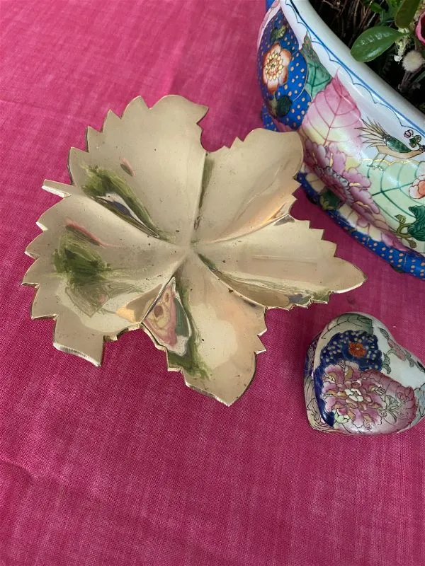 Vintage Brass Leaf Pedestal Dish made in India