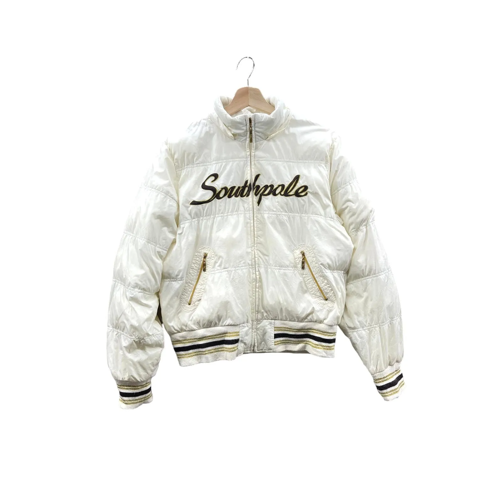 Vintage Southpole Women's Embroidered Glitter Logo Puffer Jacket