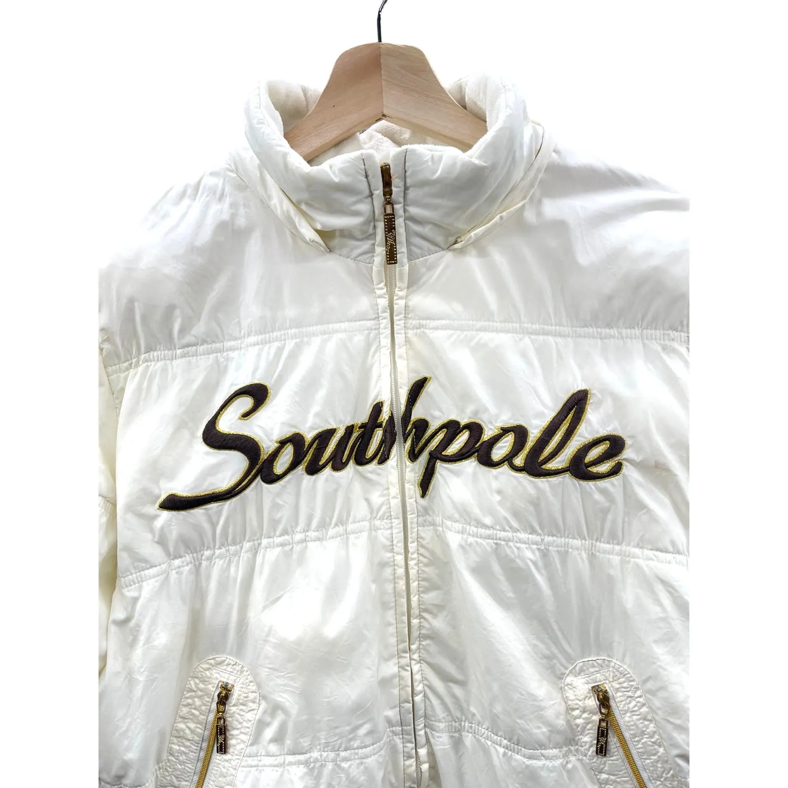 Vintage Southpole Women's Embroidered Glitter Logo Puffer Jacket