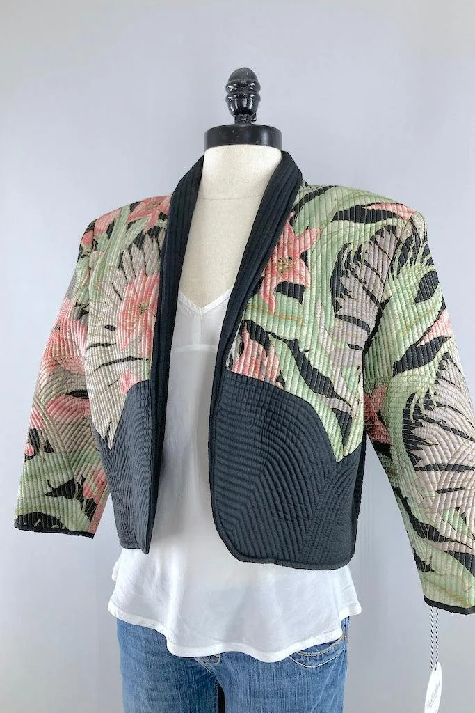 Vintage Tropical Floral Print Silk Jacket