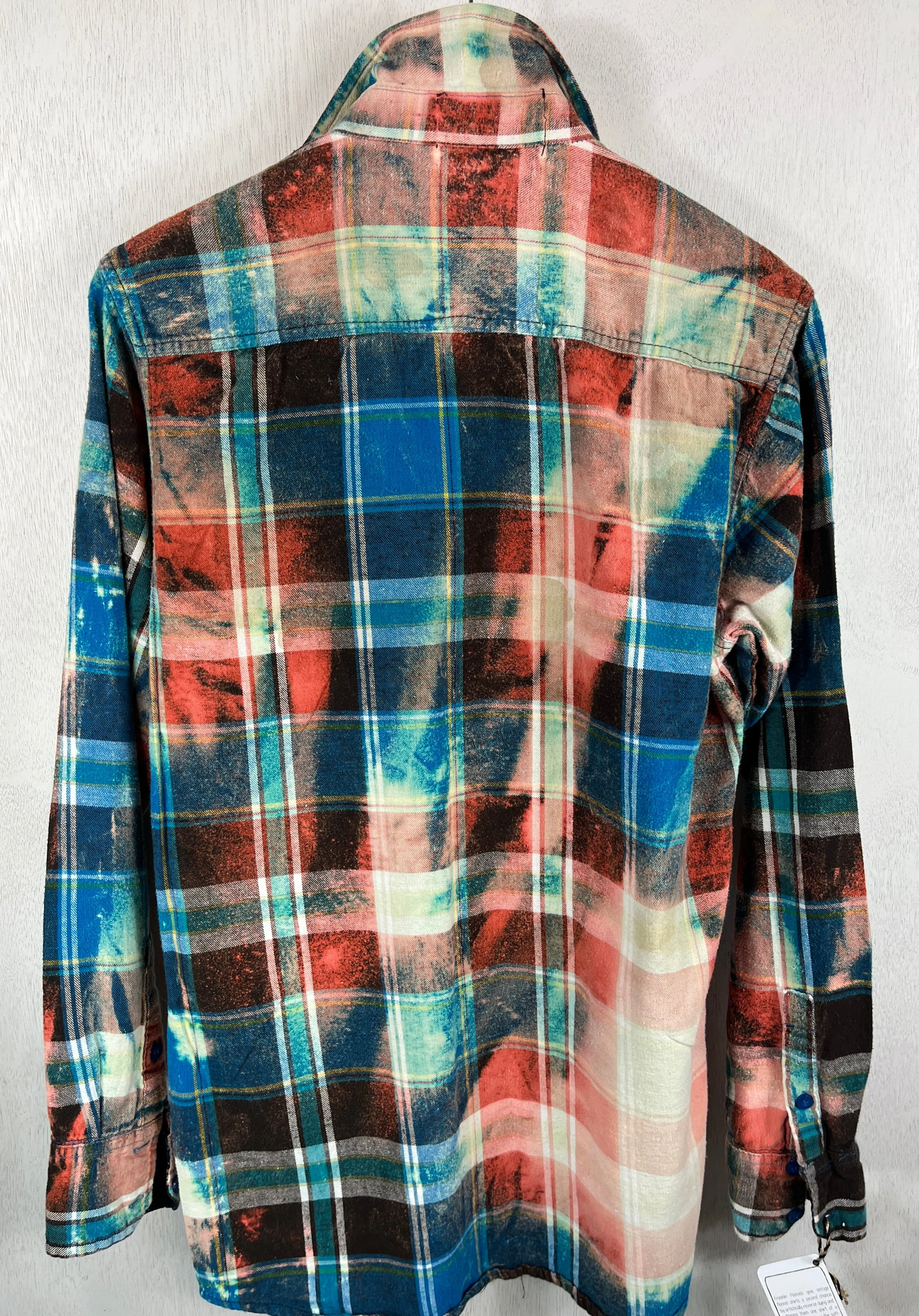 Vintage Turquoise, Rust, Black and Royal Blue Flannel Size Medium