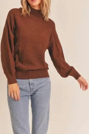 Walnut Mock Neck Pattern Woven Sweater