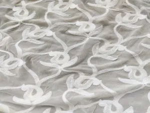 White & Gray Paisleys Dyeable Embroidered Georgette Fabric (Wholesale)