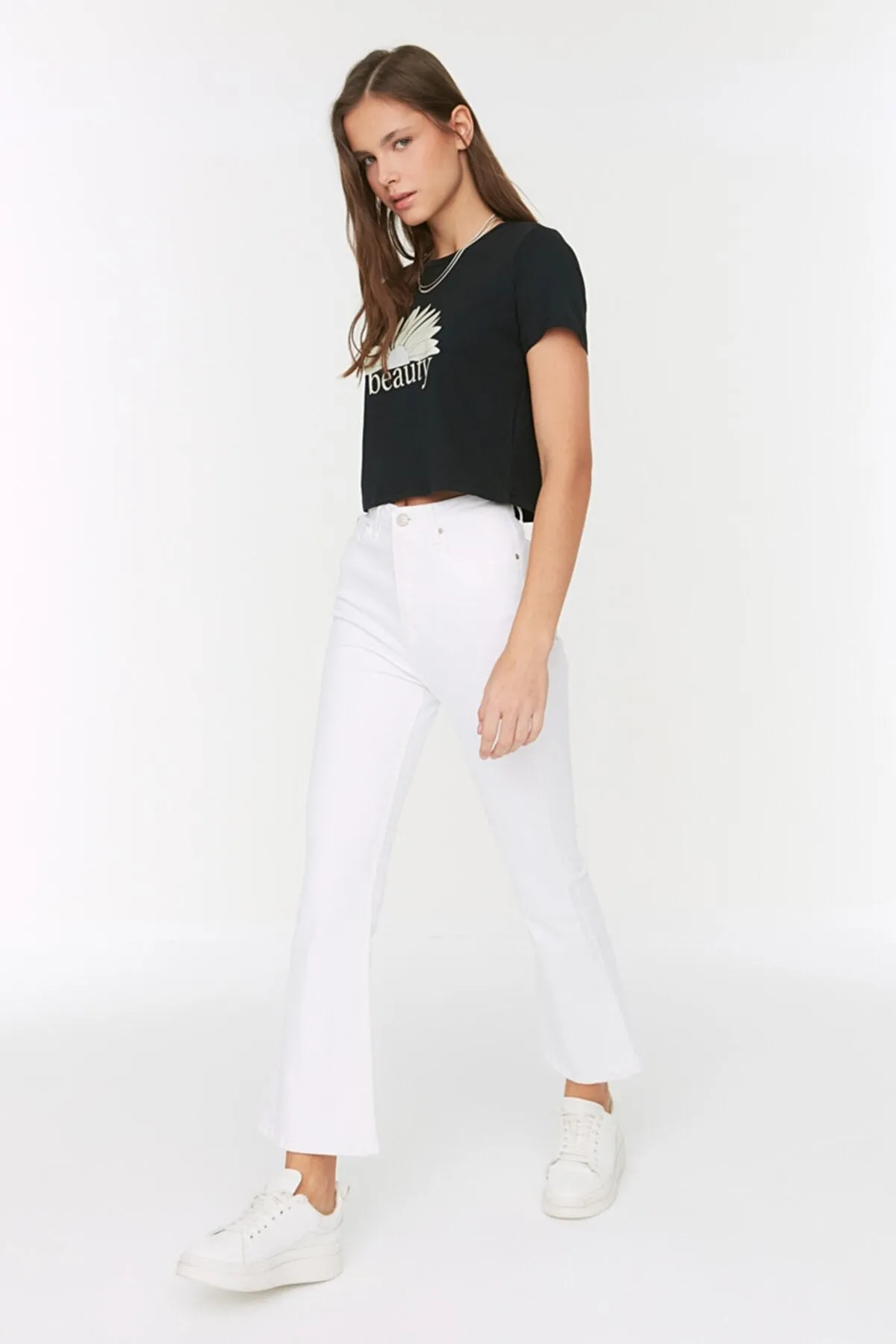 white crop flare jeans