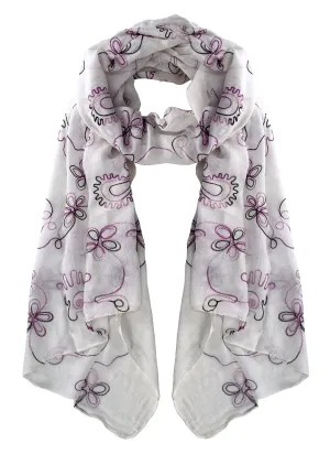 White Fall Fashion Embroidered Sheer Floral Scarf Wrap Shawl