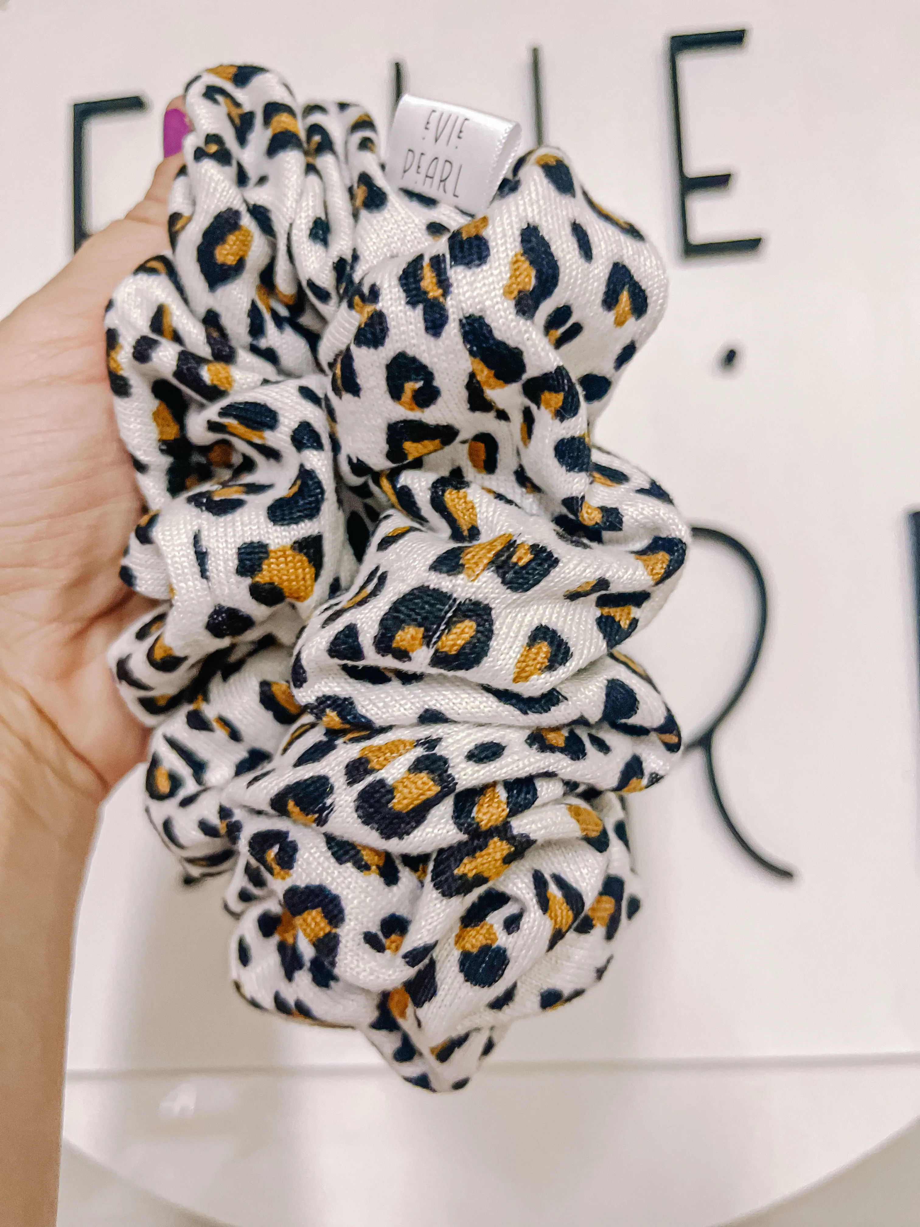 White Leopard Fall Oversized Scrunchy