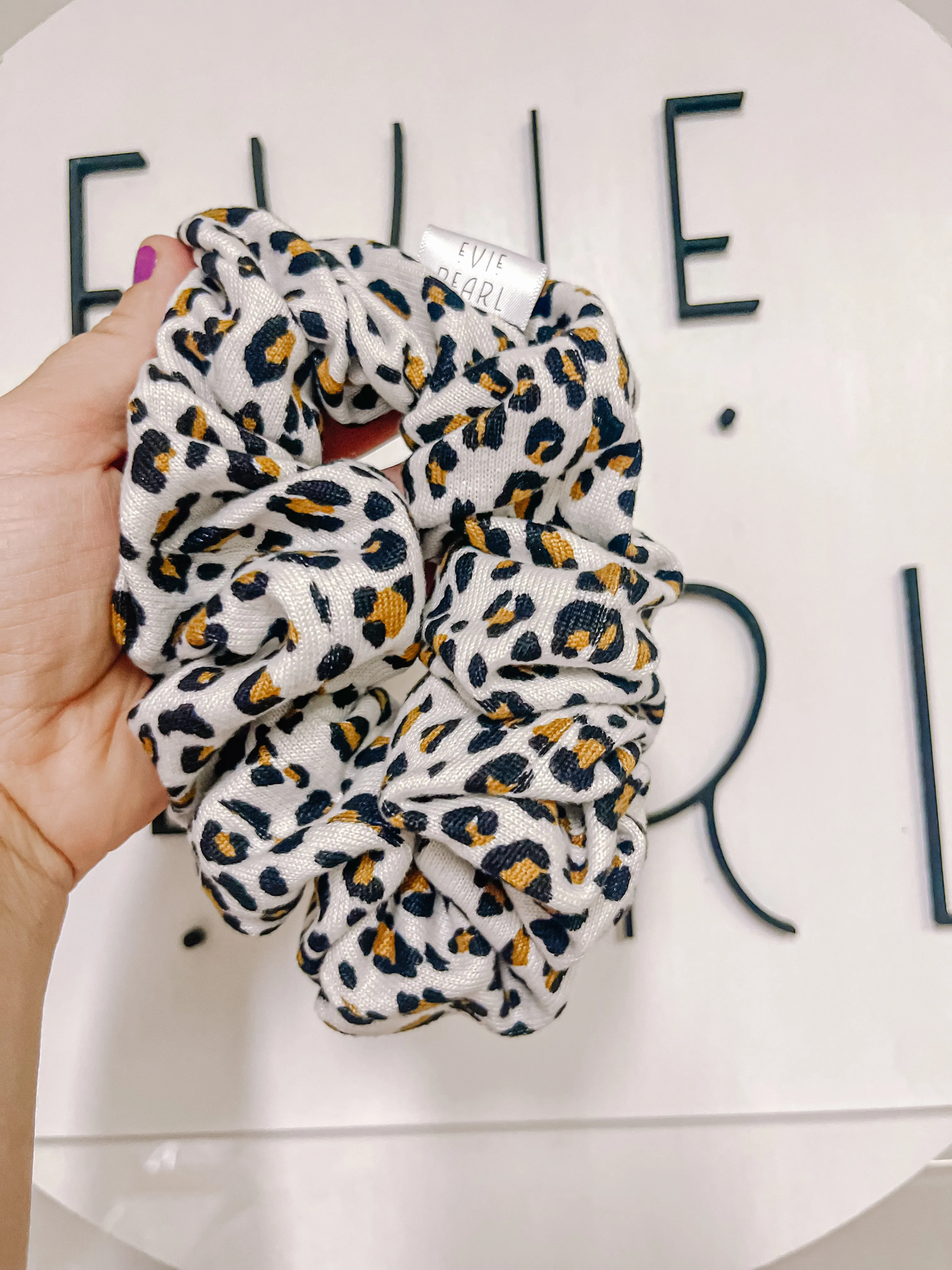 White Leopard Fall Oversized Scrunchy