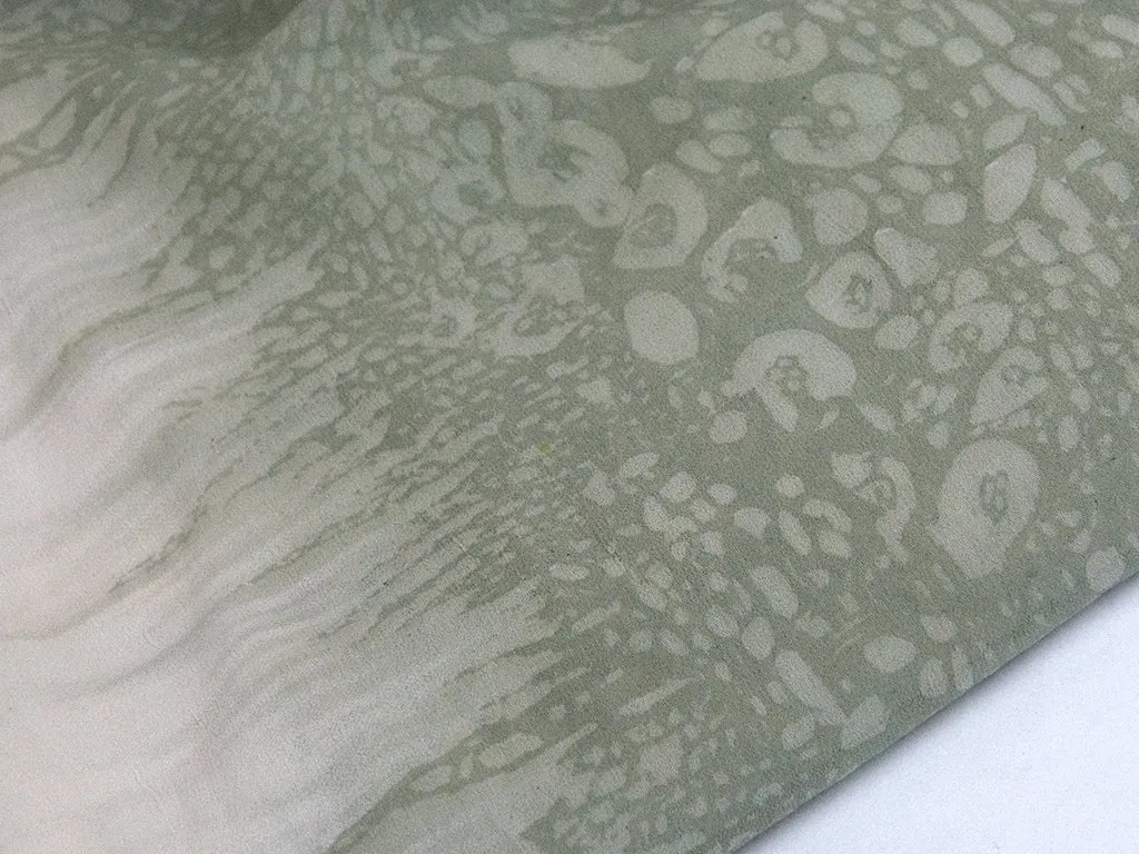 White Moss Green Abstract Georgette Fabric