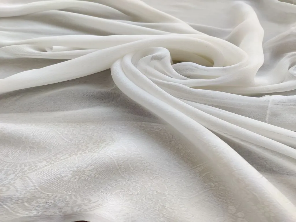 White Plain Dyeable Pure Georgette fabric with Double Sided Banarasi Satin Border