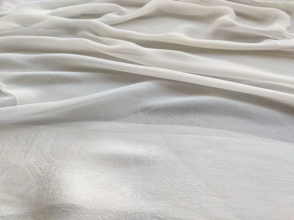 White Plain Dyeable Pure Georgette fabric with Double Sided Banarasi Satin Border