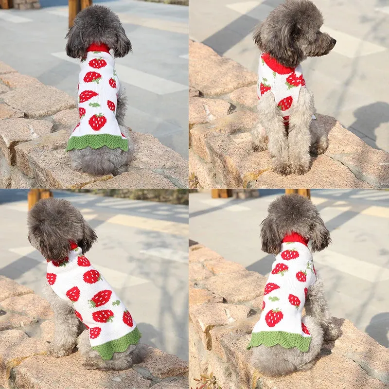 Winter Fashion Dog Sweater with Cute Strawberry Print - Stylish and Cozy Sweater for Chihuahuas, Yorkshire Terriers, Small to Medium Dogs, Cats, and Fall Warmth