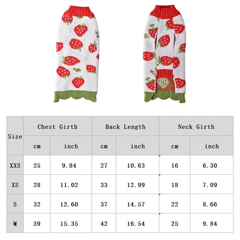 Winter Fashion Dog Sweater with Cute Strawberry Print - Stylish and Cozy Sweater for Chihuahuas, Yorkshire Terriers, Small to Medium Dogs, Cats, and Fall Warmth