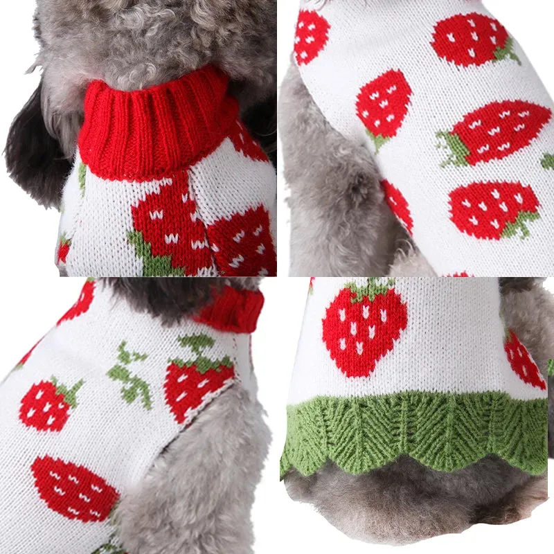 Winter Fashion Dog Sweater with Cute Strawberry Print - Stylish and Cozy Sweater for Chihuahuas, Yorkshire Terriers, Small to Medium Dogs, Cats, and Fall Warmth