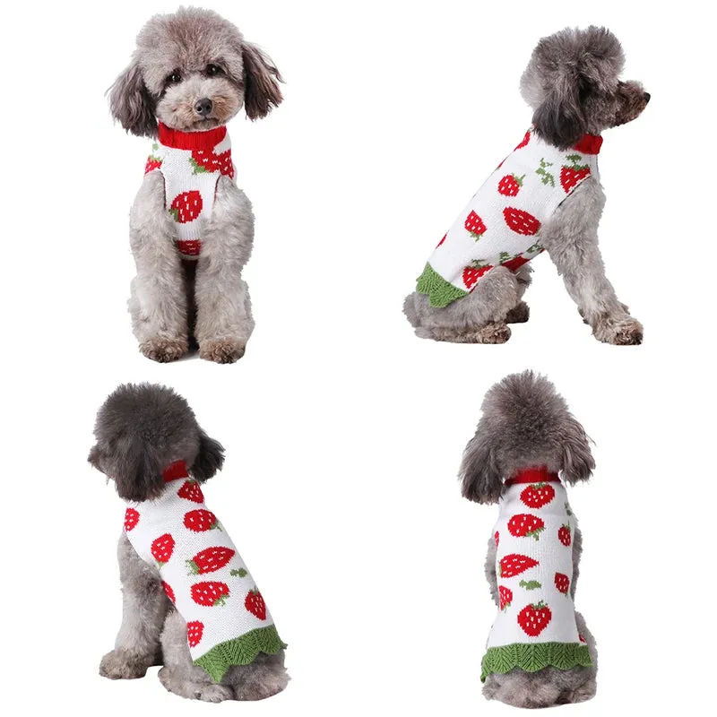 Winter Fashion Dog Sweater with Cute Strawberry Print - Stylish and Cozy Sweater for Chihuahuas, Yorkshire Terriers, Small to Medium Dogs, Cats, and Fall Warmth