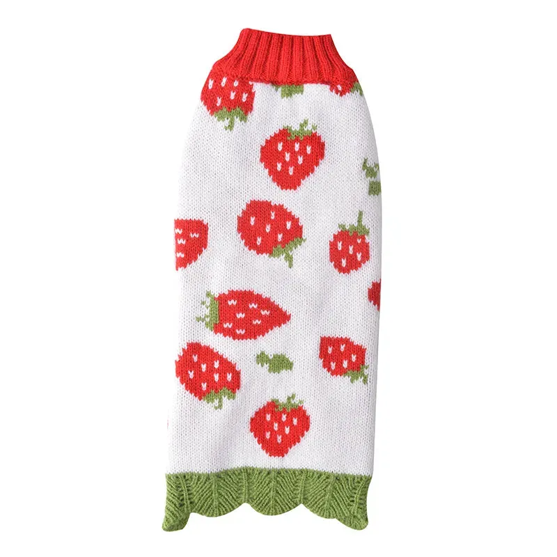 Winter Fashion Dog Sweater with Cute Strawberry Print - Stylish and Cozy Sweater for Chihuahuas, Yorkshire Terriers, Small to Medium Dogs, Cats, and Fall Warmth