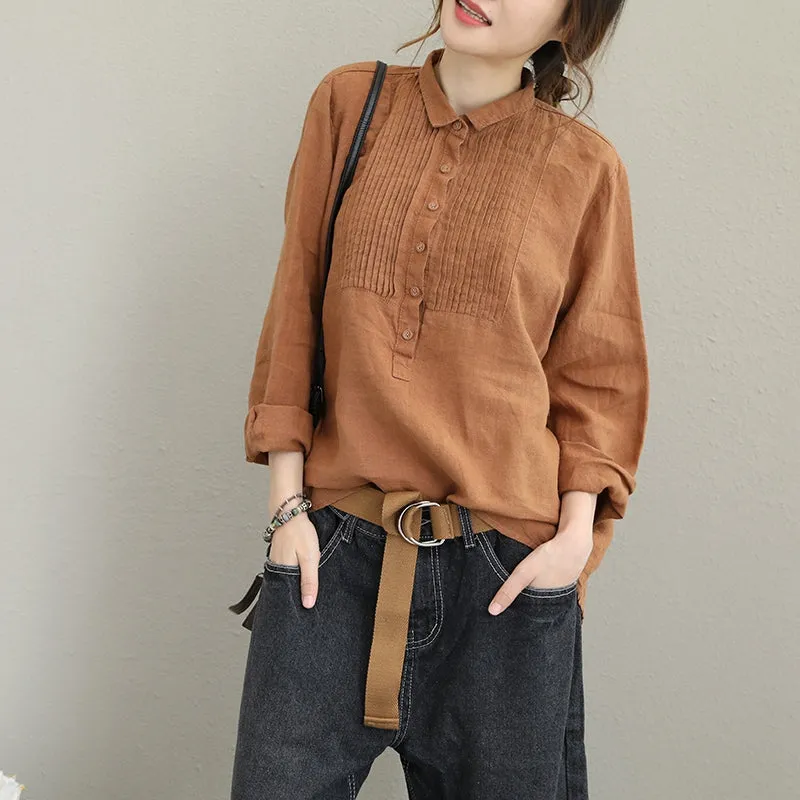 Women Casual Cotton Linen Shirt Fashion Tops For Fall Q1627