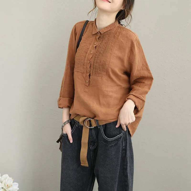 Women Casual Cotton Linen Shirt Fashion Tops For Fall Q1627