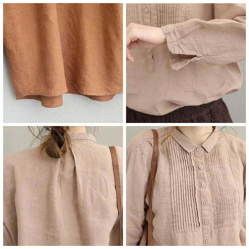 Women Casual Cotton Linen Shirt Fashion Tops For Fall Q1627