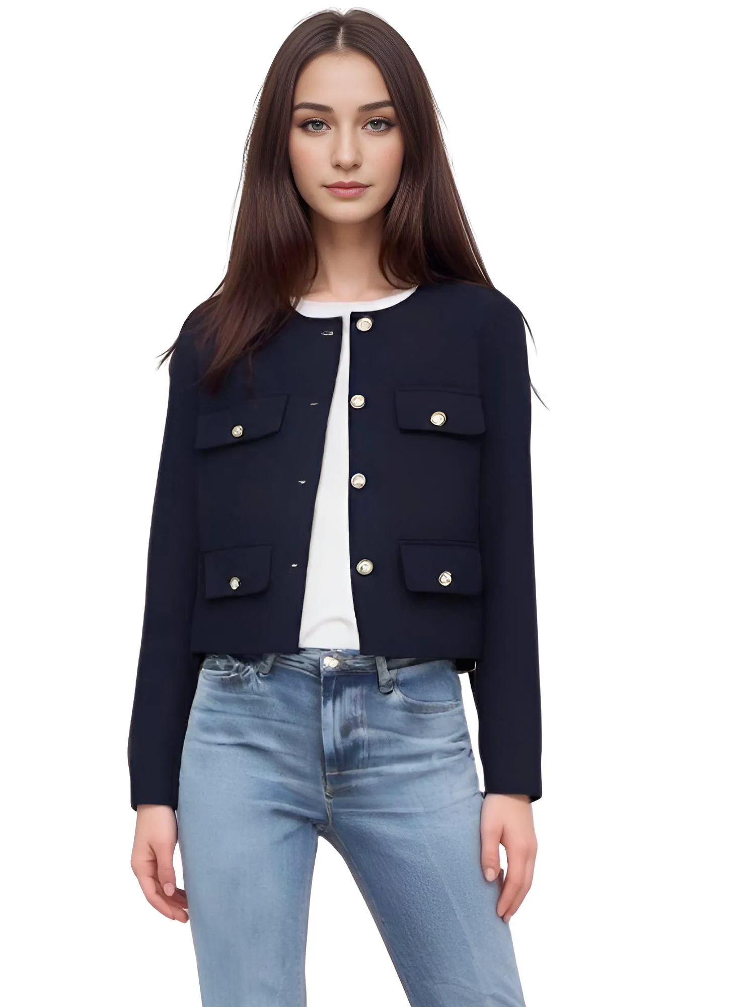 Women's Button Cropped Jacket Demi-Season Short Coats Elegant Women's Coat