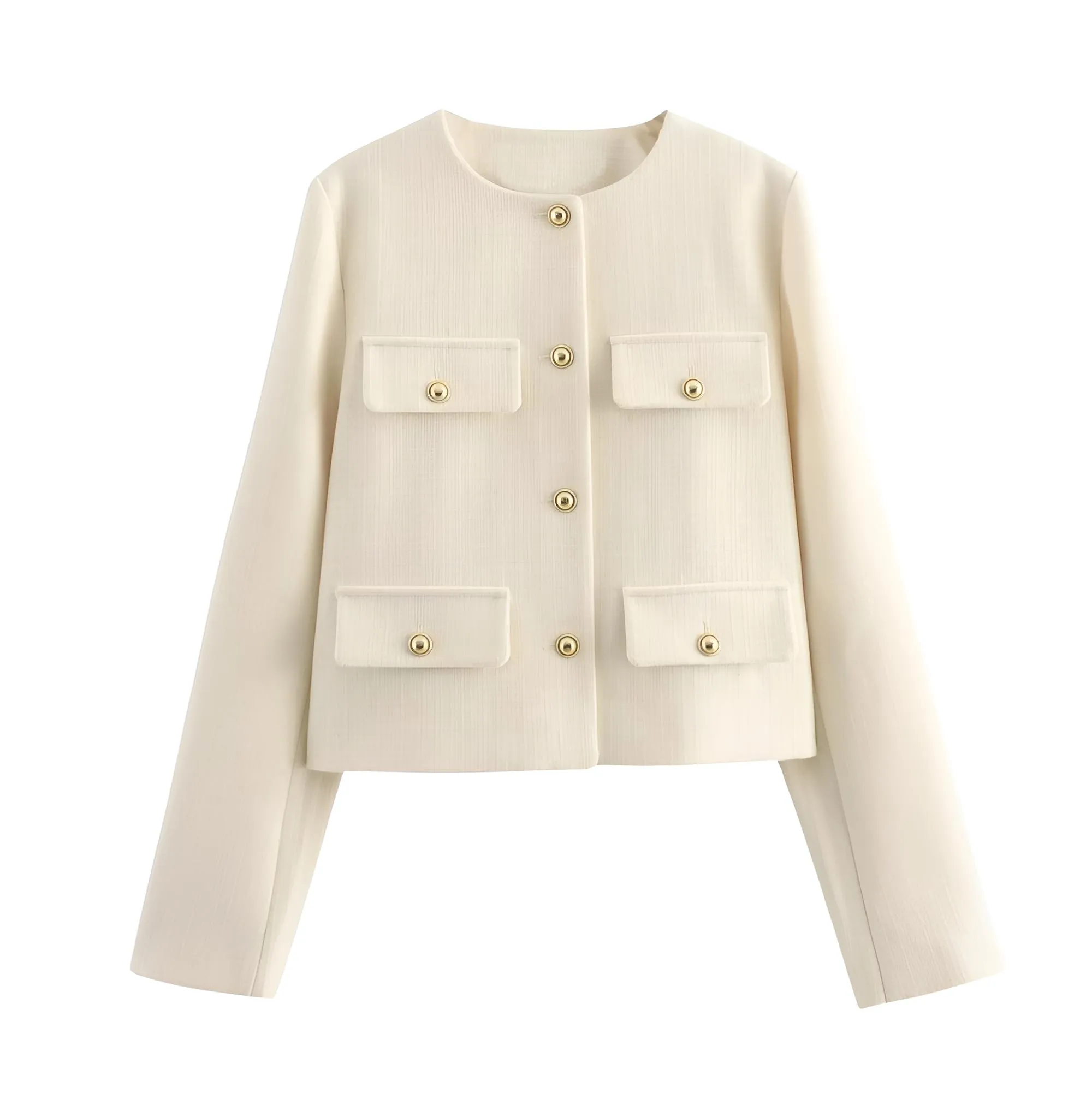 Women's Button Cropped Jacket Demi-Season Short Coats Elegant Women's Coat