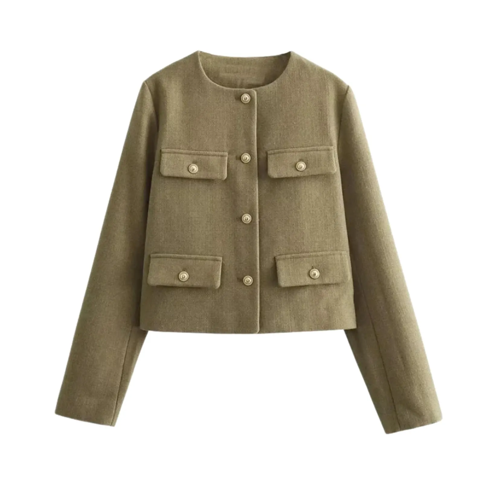 Women's Button Cropped Jacket Demi-Season Short Coats Elegant Women's Coat