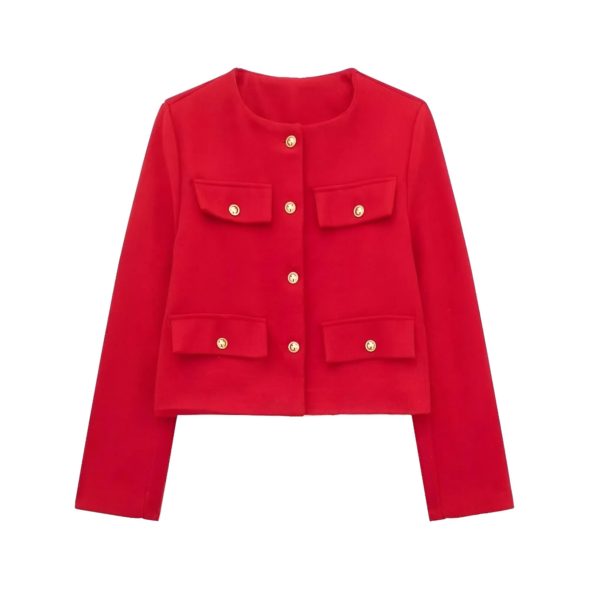 Women's Button Cropped Jacket Demi-Season Short Coats Elegant Women's Coat