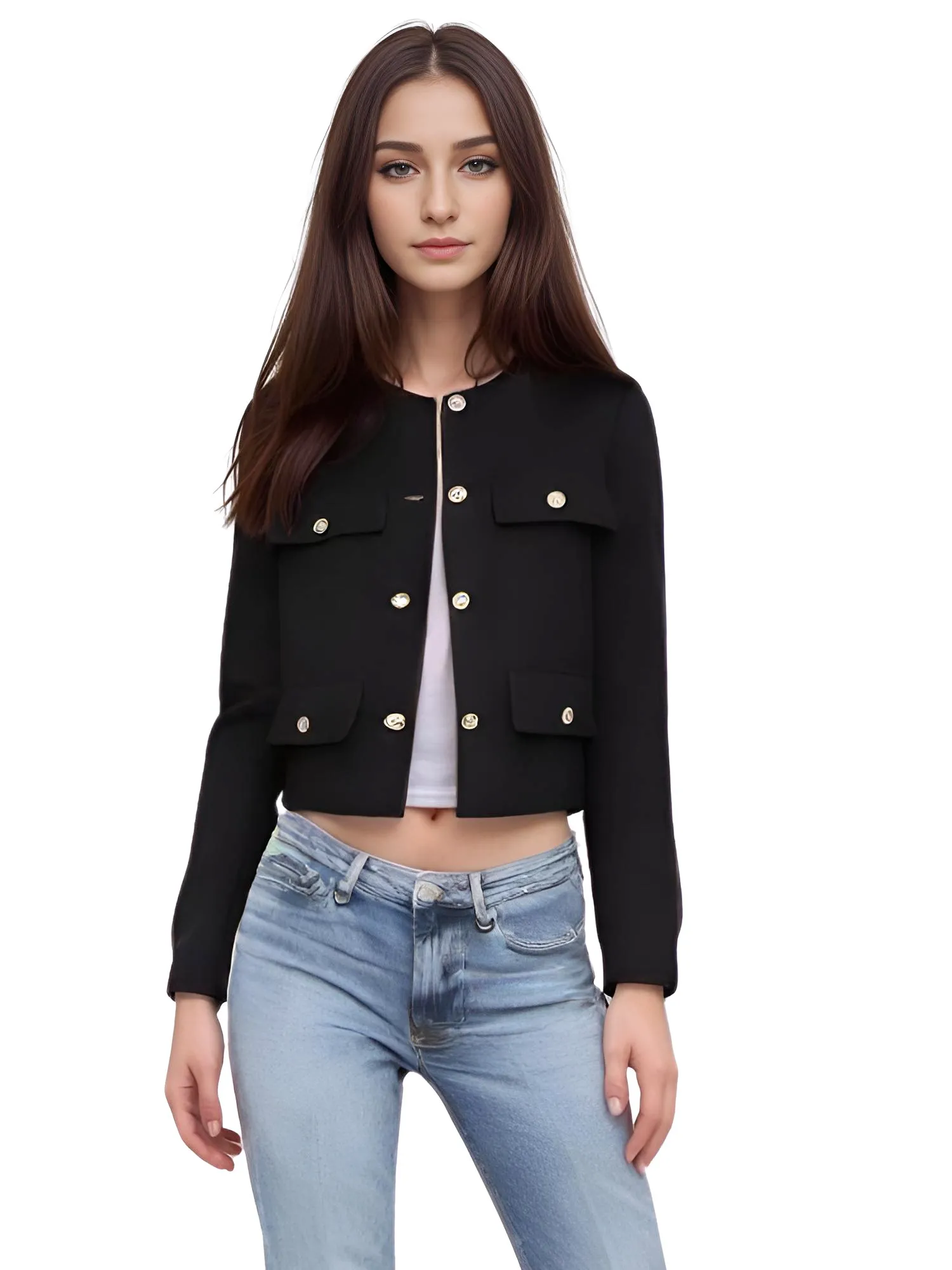 Women's Button Cropped Jacket Demi-Season Short Coats Elegant Women's Coat