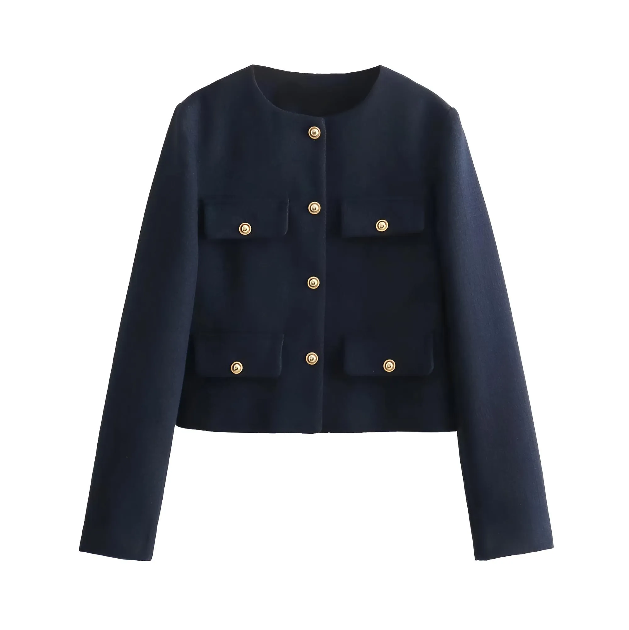 Women's Button Cropped Jacket Demi-Season Short Coats Elegant Women's Coat