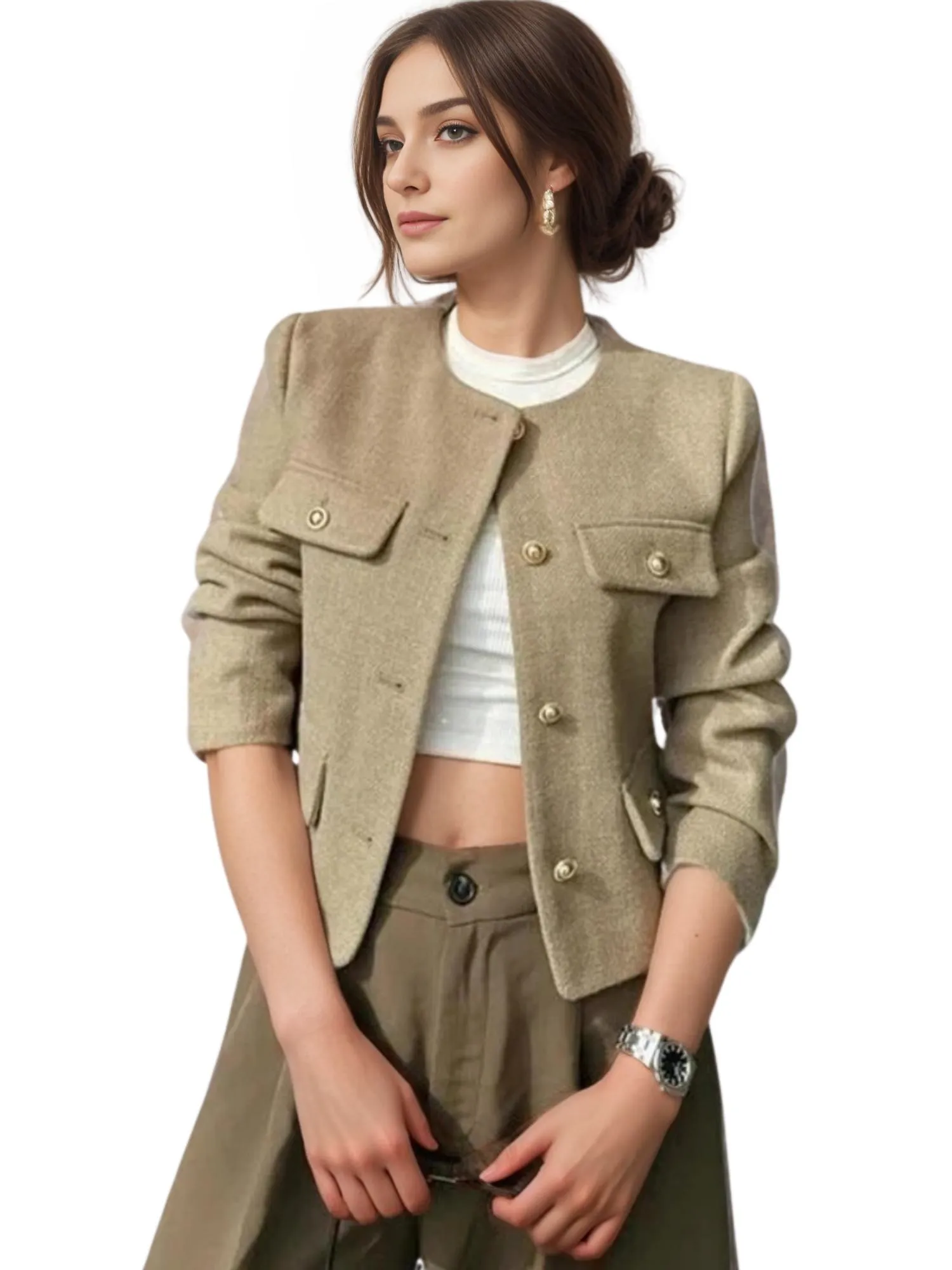 Women's Button Cropped Jacket Demi-Season Short Coats Elegant Women's Coat