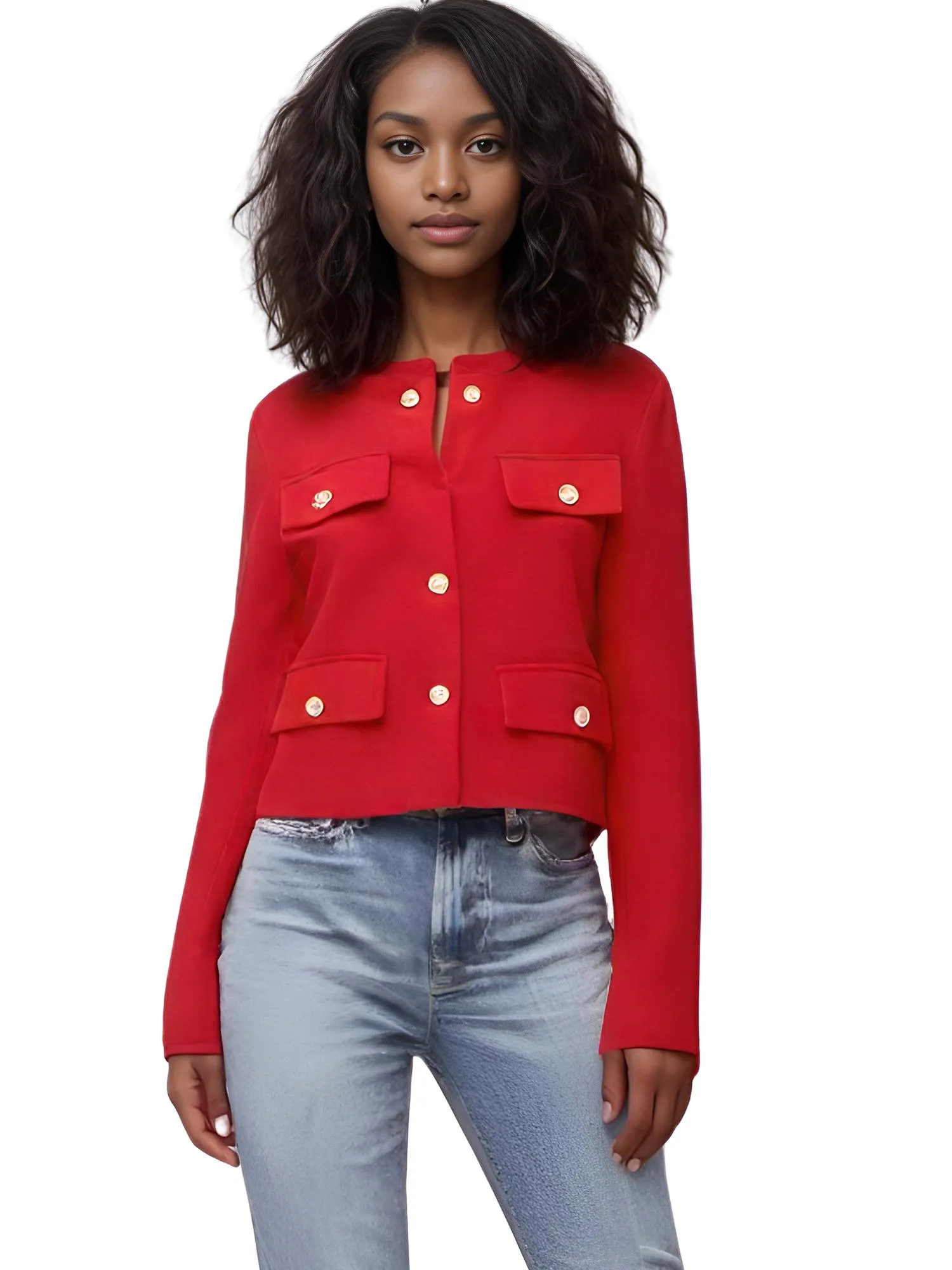 Women's Button Cropped Jacket Demi-Season Short Coats Elegant Women's Coat