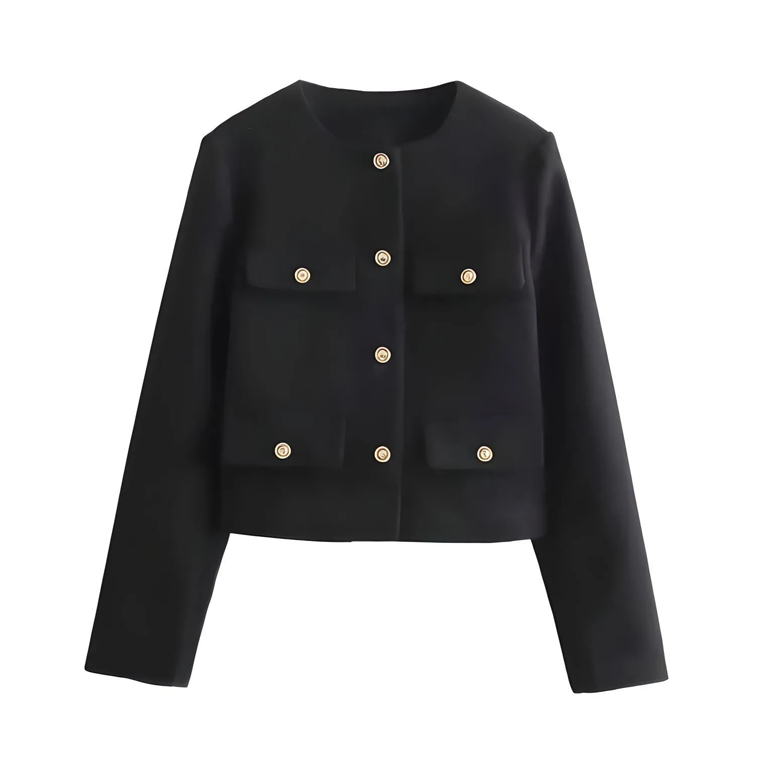 Women's Button Cropped Jacket Demi-Season Short Coats Elegant Women's Coat