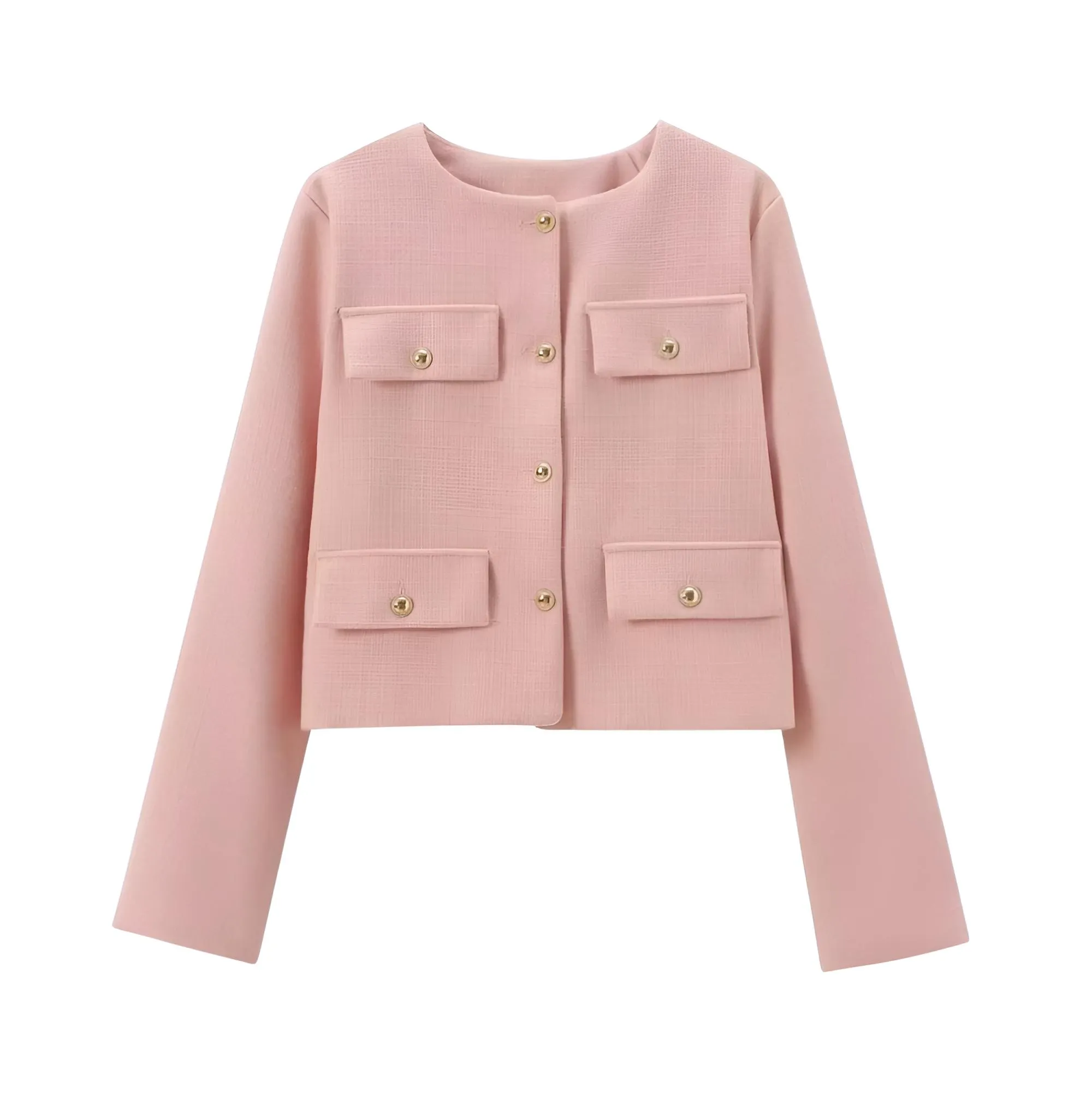 Women's Button Cropped Jacket Demi-Season Short Coats Elegant Women's Coat