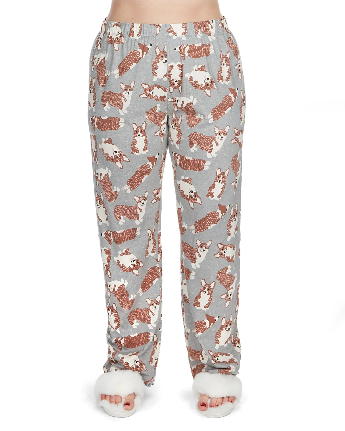 Women's Corgi Dog Notch Collar Cotton Blend Pant Pajama Set