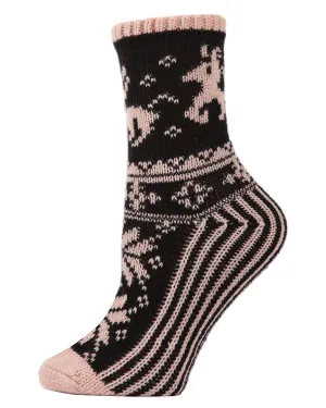 Women's Embroidered Reindeer Sweater Knit Crew Socks