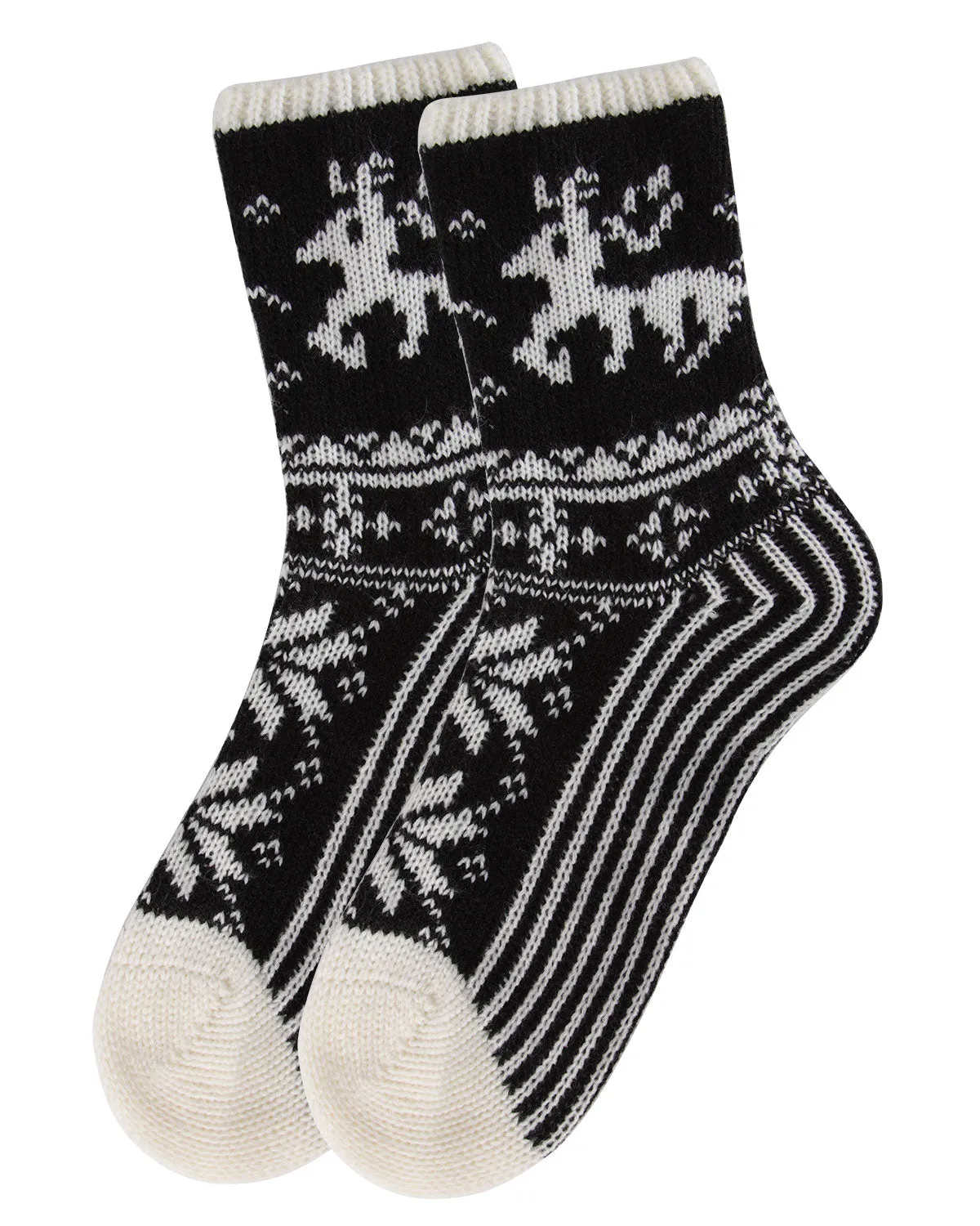 Women's Embroidered Reindeer Sweater Knit Crew Socks