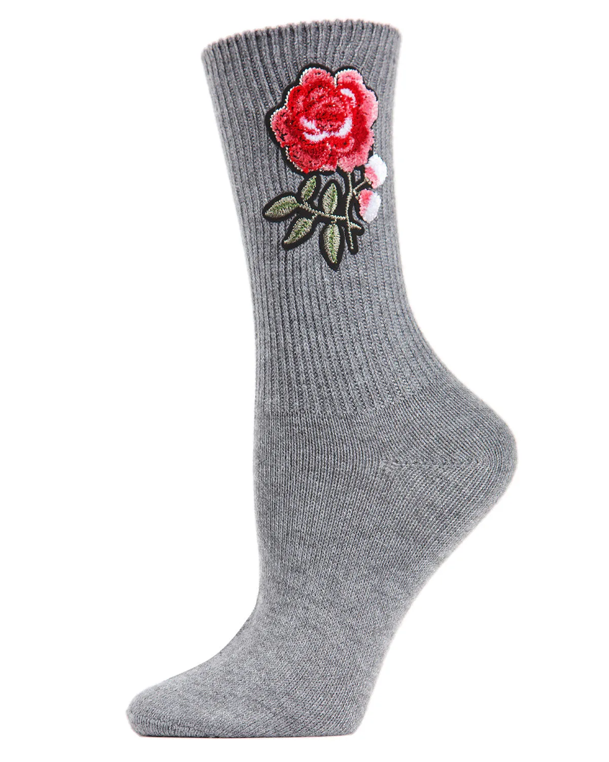 Women's Embroidered Rose Path Vintage Style Crew Socks