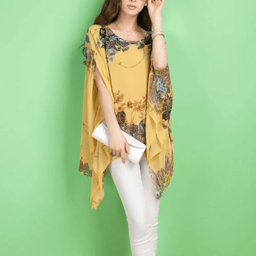 Womens Peony Batwing Chiffon Top