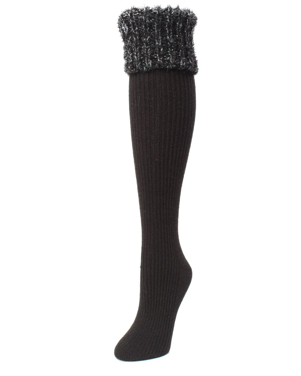 Women's Ribbed Braided Cuffed Plush Knee-High Socks