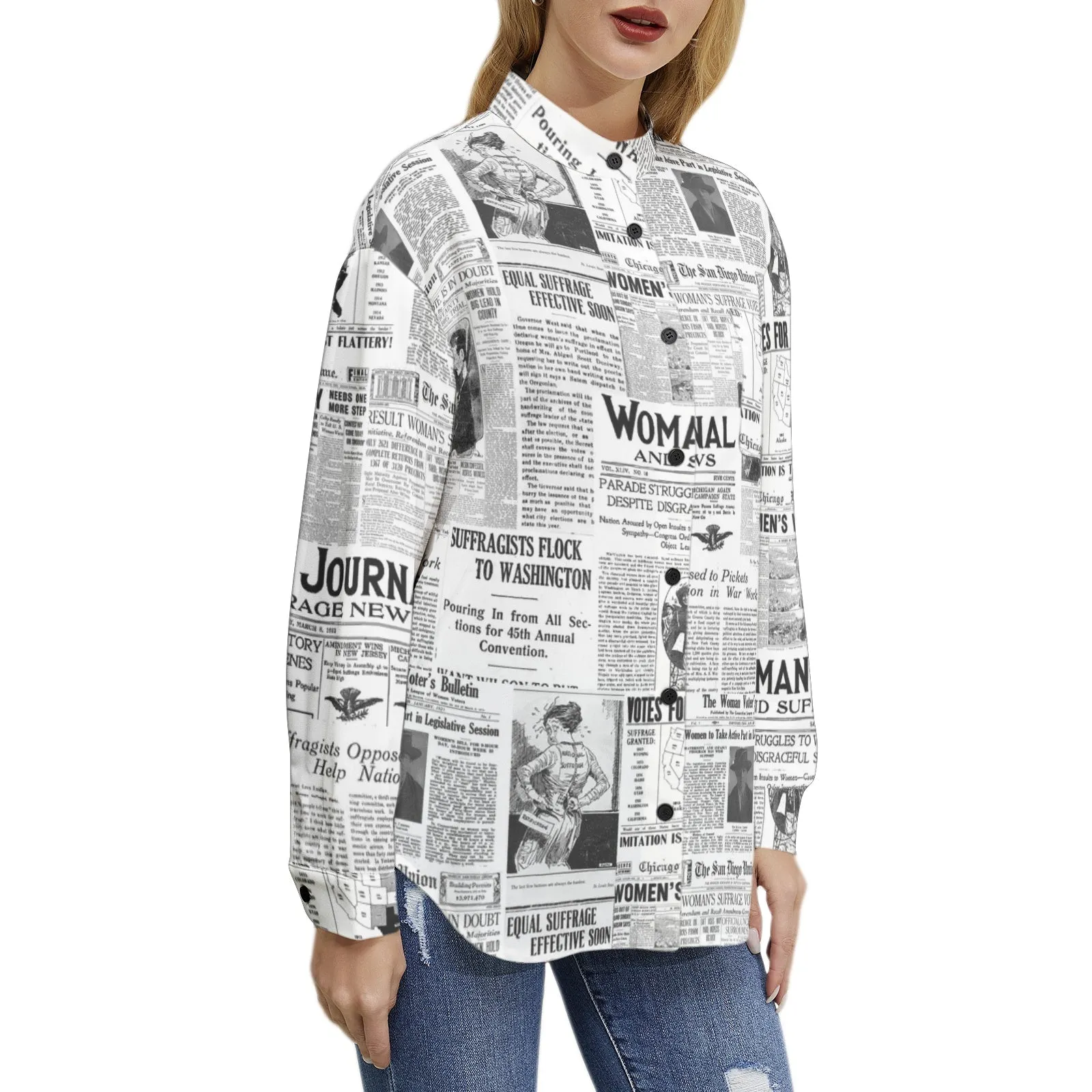 Women's Suffrage Commemorative Long Sleeve Button Up Casual Shirt Top