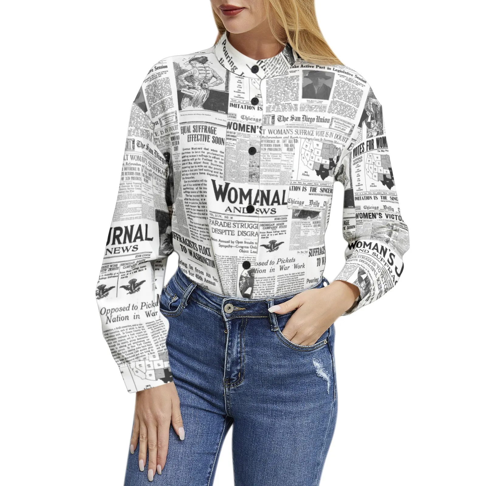 Women's Suffrage Commemorative Long Sleeve Button Up Casual Shirt Top