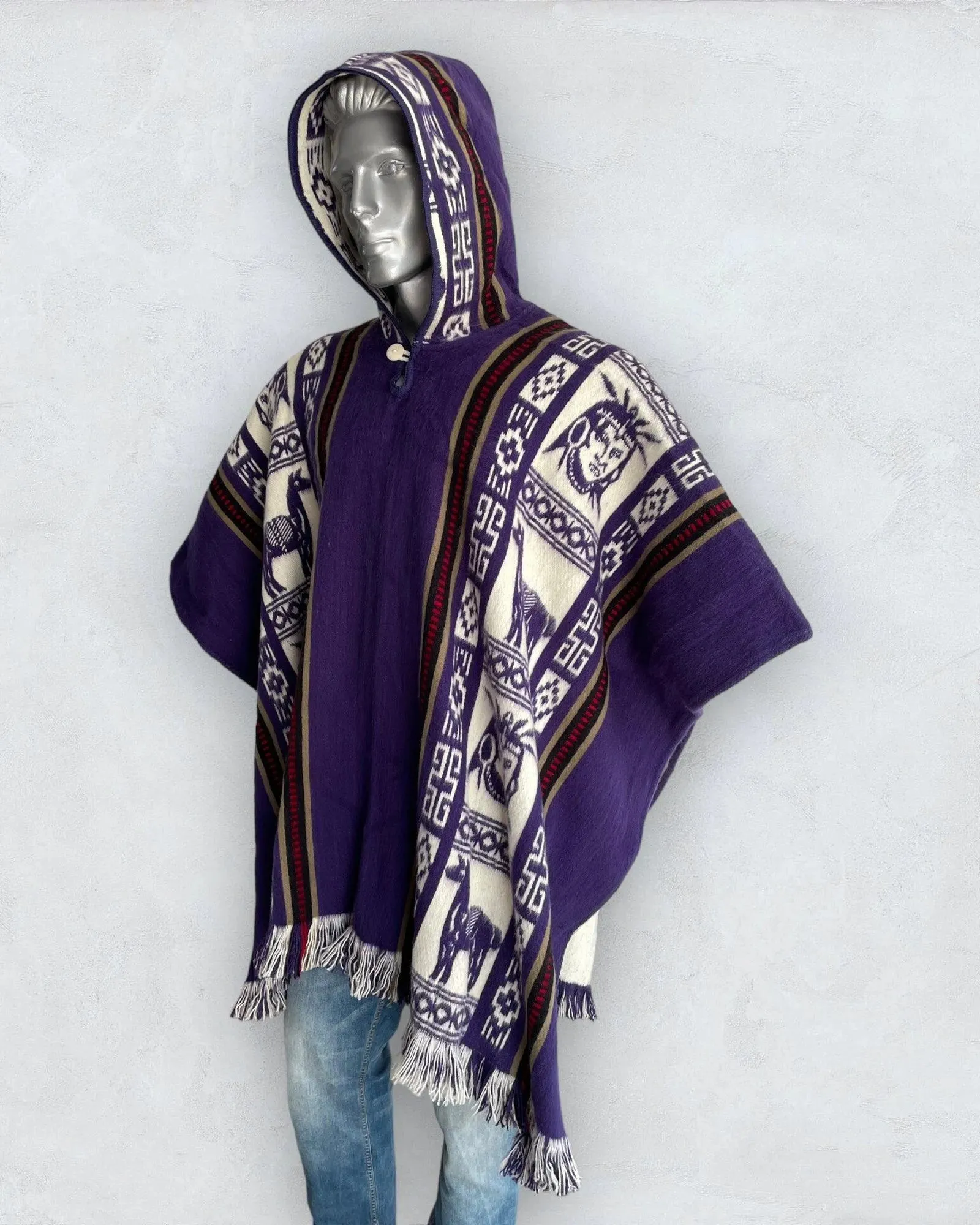 Wool Poncho with Hood color purple