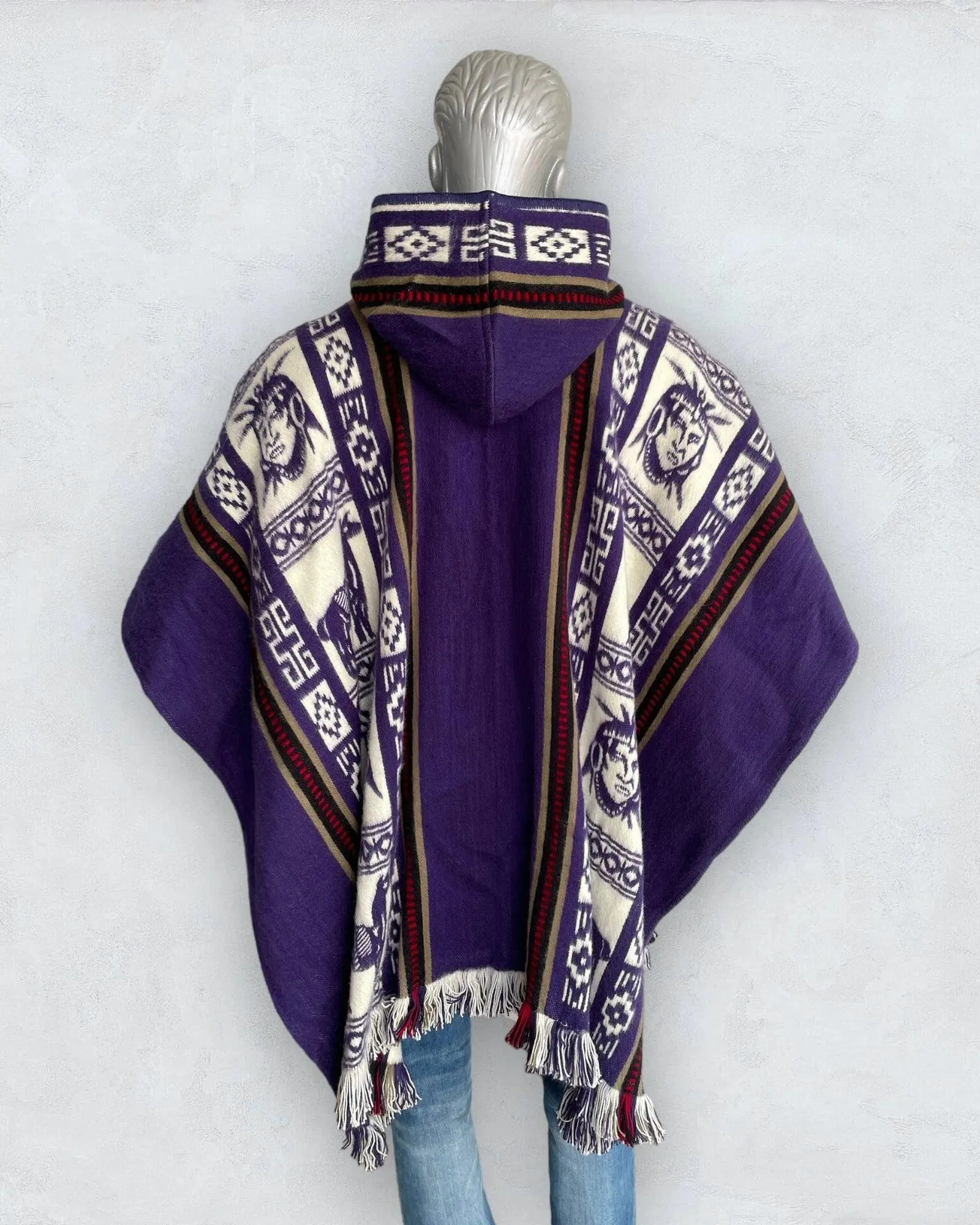 Wool Poncho with Hood color purple