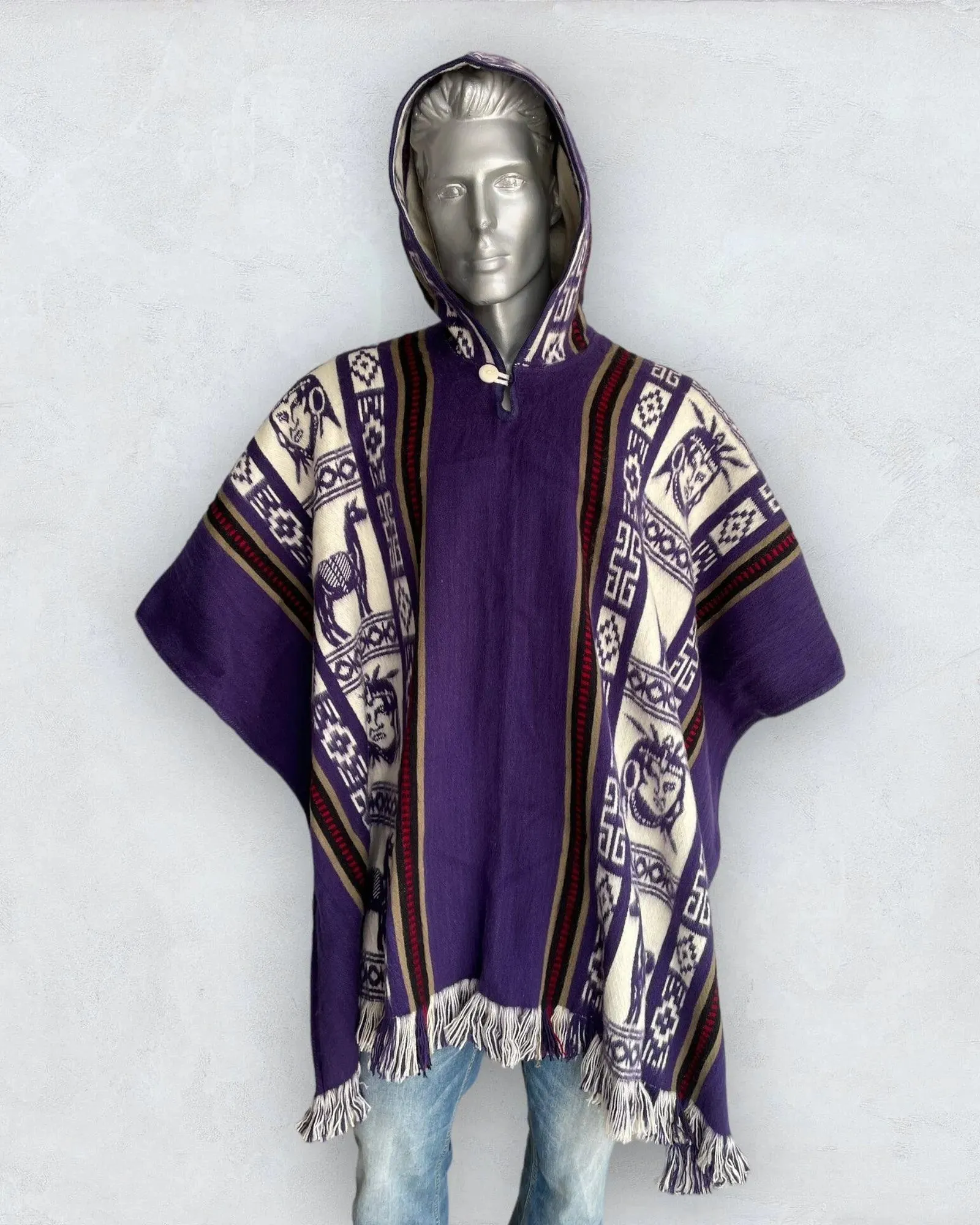 Wool Poncho with Hood color purple