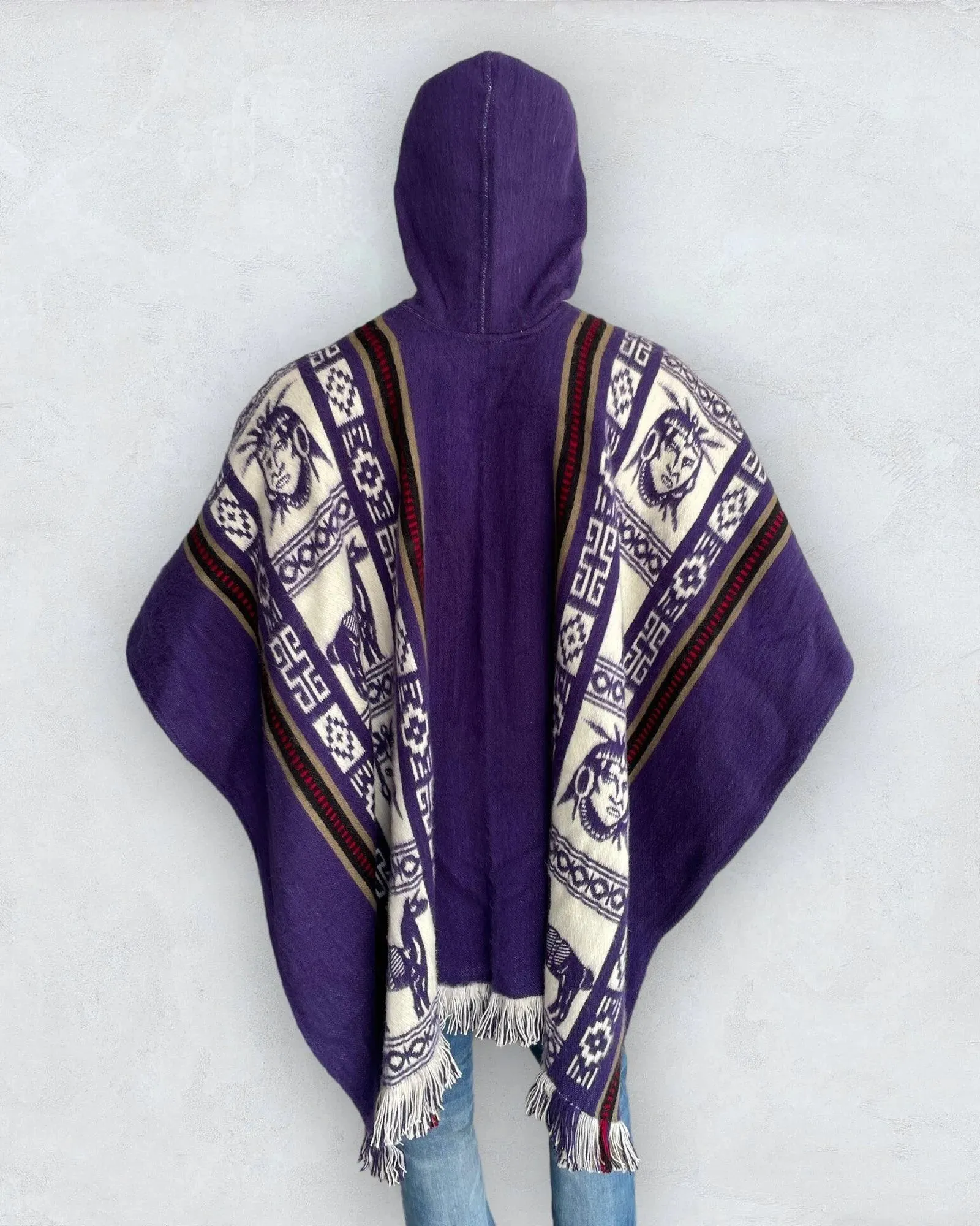 Wool Poncho with Hood color purple