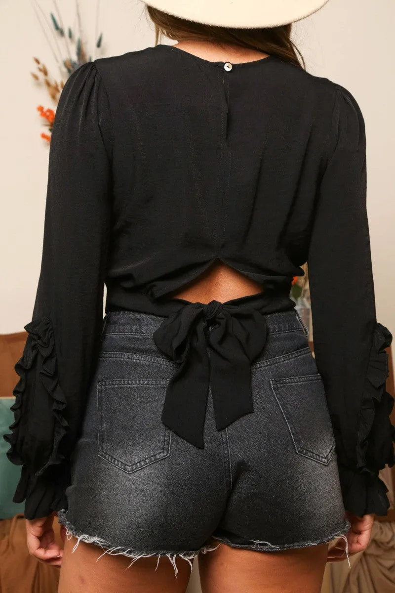 Woven Cropped Top with Back Tie Detail