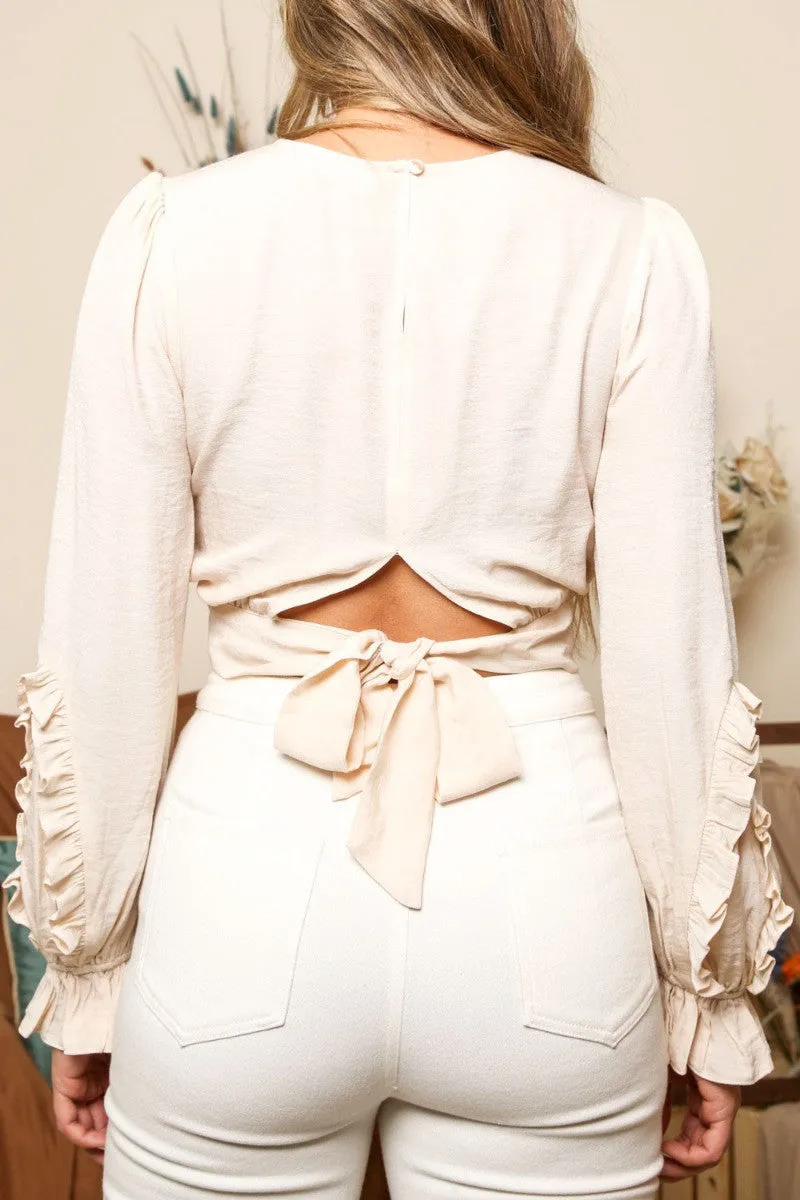 Woven Cropped Top with Back Tie Detail