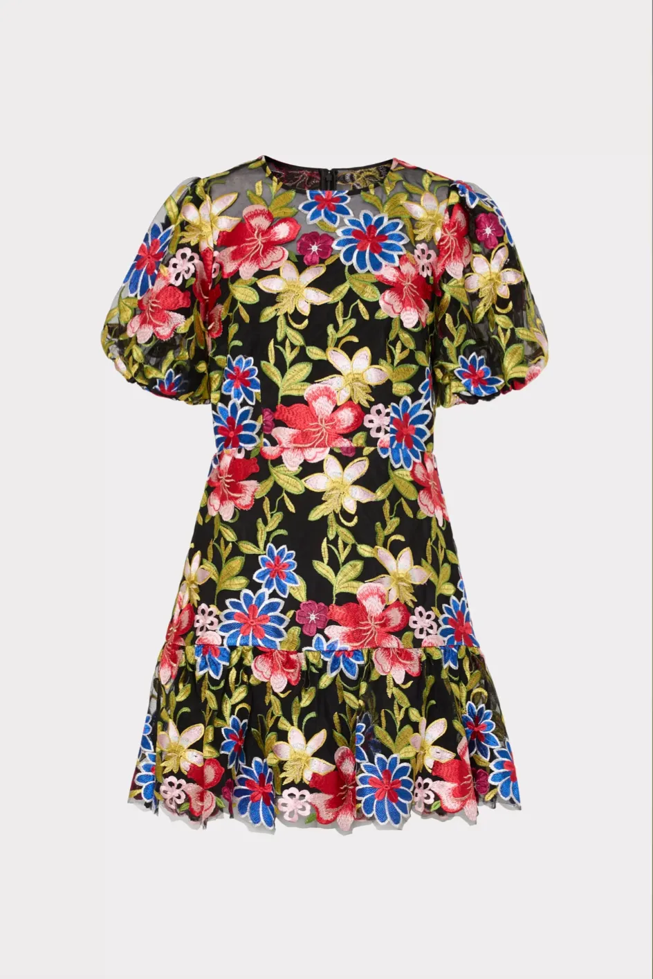 Yasmin Floral Embroidery Dress - Red Multi